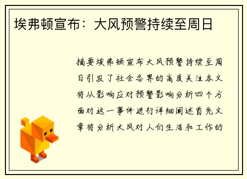 埃弗顿宣布：大风预警持续至周日